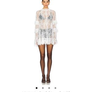 Stone Cold Fox White Sheer Lace Mini Dress with Fringe